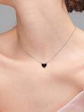 wholesale 925 Sterling Silver Black Onyx Heart Pendant Necklace with 18+2 Chain - Birthday Gift for Her-0-3