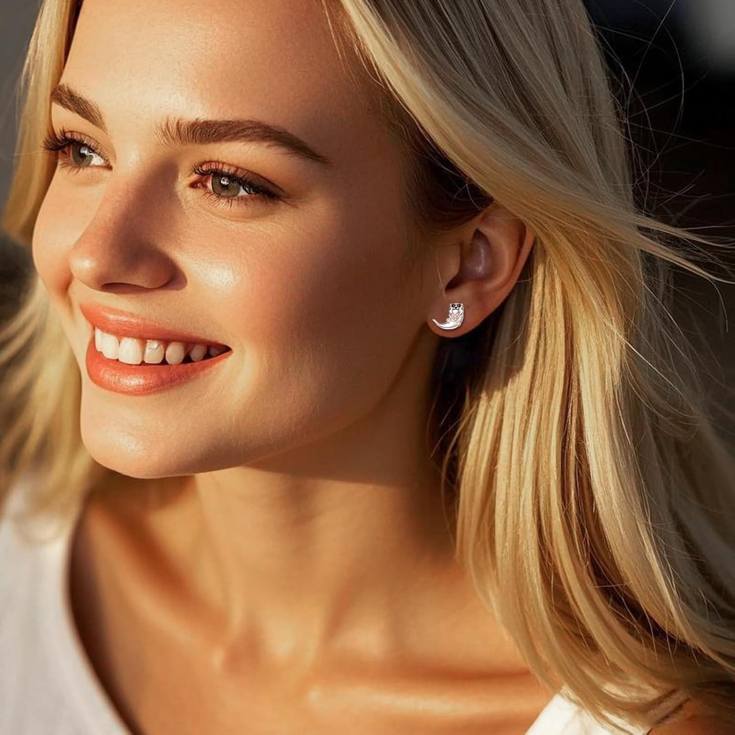 wholesale 925 Sterling Silver Cat Stud Earrings for Women s-0-3