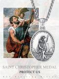 wholesale 925 Sterling Silver St Christopher Protectus Pendant Necklace w/ 3mm 26 Chain-0-5
