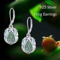 wholesale 925 Sterling Silver Green Opalite Moonstone Frog Leverback Drop Earrings Gift for Women Girls-0-5
