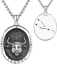 wholesale 925 Sterling Silver Taurus Zodiac Constellation Necklace with Bull Head Design and Chain (Length: 24)-Taurus