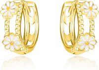 wholesale Rose Gold 925 Sterling Silver Daisy Huggie Hoop Earrings - Floral Jewelry for Women-Gold