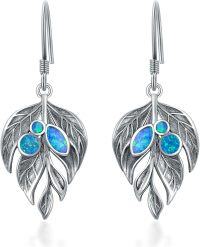 wholesale 925 Sterling Silver & Blue Opal Leaf Earrings – Inverted Teardrop Design, Hypoallergenic, Gift for Her-Leaf Earrings