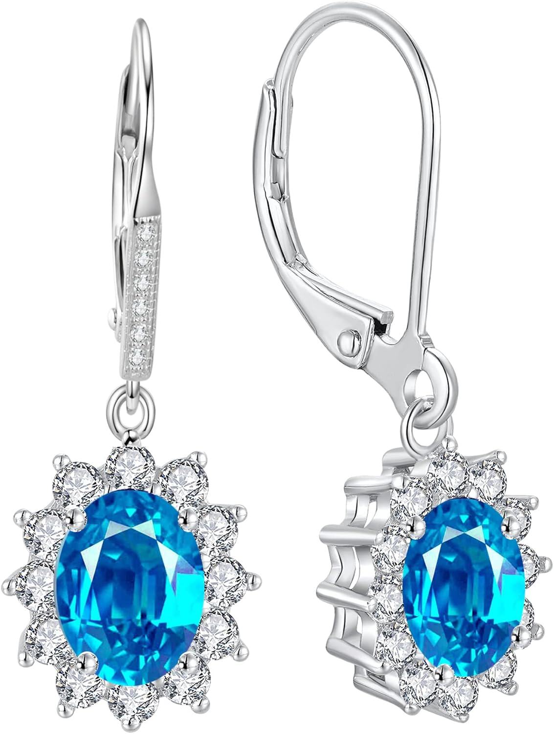 wholesale 925 Sterling Silver Oval Cut Birthstone Dangle Leverback Earrings for Women Mom-December Birthstone Earrings