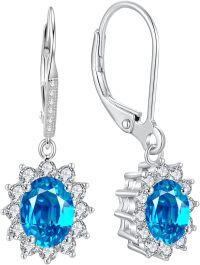 wholesale Sterling Silver Oval Cut Birthstone Dangle Leverback Earrings for Women Mom-December Birthstone Earrings