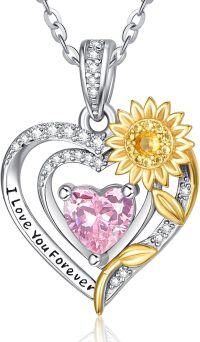 wholesale Sterling Silver Sunflower Birthstone Pendant Necklace for Women-10-Oct