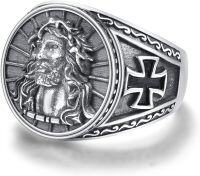 wholesale 925 Sterling Silver Adjustable Open Ring Jesus Infinity Lion Viking Feather Ring Jewelry Gift-US8