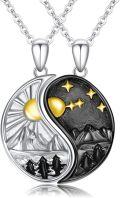 wholesale 925 Sterling Silver Yin Yang Pendant Necklaces Matching Couples Jewelry Sets with Mountains and Stars Design-0-0