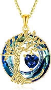 wholesale Sterling Silver Crystal Tree of Life Necklace for Women with Birthstone-09-Sep-Sapphire