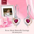 wholesale TOUPOP Garnet January Birthstone Earrings Sterling Silver Rose Heart Garnet Earrings Heart Butterfly Earrings Jewelry Anniversary Birthday Christmas Gifts For Women Her Wife Girlfriend Mom -0-2