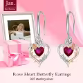 TOUPOP Sterling Silver Garnet Heart Butterfly Earrings-0-2