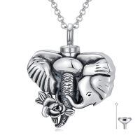 wholesale 925 Sterling Silver Elephant Rose Flower Urn Pendant Necklace Memorial Keepsake Jewelry-Elephant Urn