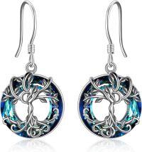 wholesale 925 Sterling Silver Blue Crystal Tree of Life Drop Earrings for Women Girl's Gift Jewelry-blue crystal tree earrings