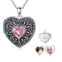 wholesale 925 Sterling Silver Birthstone Gemstone Heart Photo Locket Necklace Holds 2 Pictures Jewelry Gift-05 May-06 June-12 December-11 November-02 February-10 October-09 September-04 April-07 July-08 August-01 January-03 March
