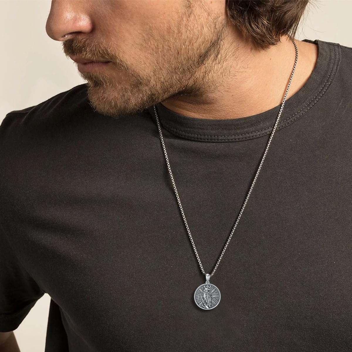 wholesale 925 Sterling Silver Raven Bird Round Medallion Pendant Necklace with Chain for Women and Men Gifts-0-1