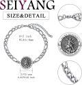 wholesale 925 Sterling Silver Saint Michael/Christopher Adjustable Medal Bracelet for Men Women Religious Protection Jewelry with 6mm Figaro Link (9+2)-0-1