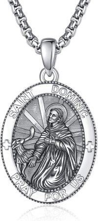 wholesale Sterling Silver Patron Saint Medal Amulet Necklace for Men 2 5mm 22 +2 Chain-A36-Saint Dominic