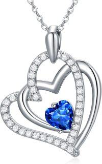wholesale 925 Sterling Silver Blue Sapphire Heart Pendant Necklace for Women Mothers Day Gifts-01-09-Sept-Dark Blue
