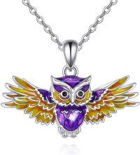 wholesale 925 Sterling Silver Owl Pendant with Purple Crystal and Yellow Wings Necklace for Women-Owl