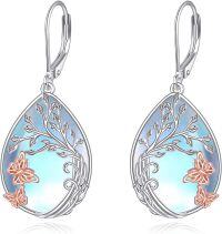 wholesale 925 Sterling Silver Tree of Life Butterfly Moonstone Drop Earrings for Women-Tree of life
