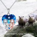 wholesale 925 Sterling Silver Blue Crystal Heart Pendant with Otters and Star Charm Necklace for Women Girls Gifts-0-4