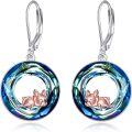 wholesale 925 Sterling Silver Blue Crystal French Bulldog Leverback Drop Earrings for Women-0-0