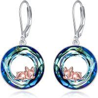 wholesale 925 Sterling Silver Blue Crystal French Bulldog Leverback Drop Earrings for Women-French Bulldog
