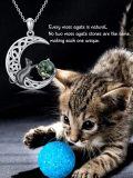 wholesale 925 Sterling Silver Green Moss Agate Crescent Moon with Black Cat and Celtic Knotwork Pendant Necklace-0-3