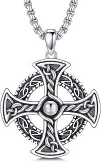 wholesale 925 Sterling Silver Celtic Knotwork Cross Pendant with Genuine Turquoise Stone Necklace for Men & Women-Celtic Knot Cross Necklace