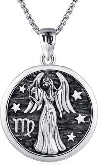 wholesale 925 Sterling Silver Virgo Angel Constellation Pendant Necklaces for Women Men Astrology Gifts-8-Virgo (A-Retro Aug.23-Sep.22)