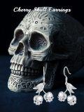 wholesale 925 Sterling Silver Cherry Skull Leaf Drop Earrings-0-3
