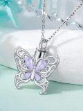 wholesale 925 Sterling Silver Heart Angel Wings Urn Keepsake Jewelry for Ashes - Blue Crystal Butterfly Charm Memorial Necklace-0-4