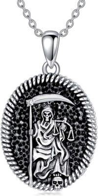 wholesale 925 Sterling Silver Grim Reaper Pendant Necklace for Men Women Gothic s-the Holy Dead