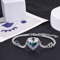 wholesale 925 Sterling Silver Blue Crystal Heart Charm Bracelet With Interlocking Hearts-0-3