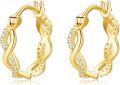 wholesale 14K Gold Infinity Twist Filigree Huggie Hoop Earrings with Cubic Zirconia for Women-0-0