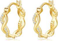wholesale 14K Gold Infinity Twist Filigree Huggie Hoop Earrings with Cubic Zirconia for Women-infinity