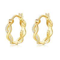 wholesale 14K Gold Infinity Twist Filigree Huggie Hoop Earrings with Cubic Zirconia for Women-infinity