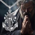 wholesale 925 Sterling Silver Jesus Head with Cross and Anchor Pendant Necklace  for Men's Religious Gifts-0-5