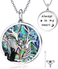 wholesale 925 Sterling Silver Abalone Shell Tree of Life Cat Pendant Cremation Keepsake Urn Necklace with Funnel and Fill Tool Always in My Heart Memorial Jewelry-20-Cat