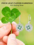 wholesale 925 Sterling Silver Celtic Knot Green Crystal Shamrock Drop Earrings Luck s for Women Girls 4-Leaf Clover Charm Pendant Necklace Set Irish Style Accessories-0-2
