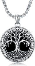 wholesale 925 Sterling Silver Gold Plated Round Black Tree of Life Necklace Pendant Jewelry for Men & Women-0-0