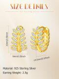 wholesale Gold-Plated 925 Sterling Silver Feather Design Cubic Zirconia Hoop Earrings for Women-0-2