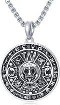 wholesale 925 Sterling Silver Mayan Calendar Pendant Necklace – 1.02 Inch Aztec Sun God Design with Oxidized Finish, Hypoallergenic -0-0