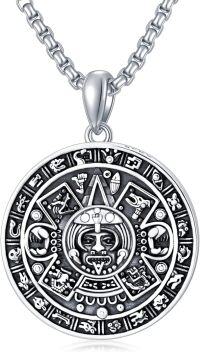 wholesale 925 Sterling Silver Mayan Calendar Pendant Necklace – 1.02 Inch Aztec Sun God Design with Oxidized Finish, Hypoallergenic -Silver Oxide