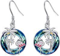 wholesale TOUPOP Flamingos Earrings For Women Sterling Silver Tropical Palm Tree Flamingos With Blue Crystal Jewelry For Women -undefined