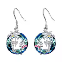 TOUPOP Sterling Silver Blue Crystal Flamingos Palm Tree Earrings-undefined