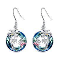 TOUPOP Sterling Silver Blue Crystal Flamingos Palm Tree Earrings-undefined