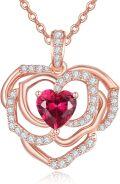 wholesale Rose Gold 925 Sterling Silver Red Crystal Heart Pendant Necklace for Women Romantic Gift Jewelry-0-0