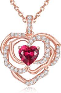 wholesale Rose Gold 925 Sterling Silver Red Crystal Heart Pendant Necklace for Women Romantic Gift Jewelry-Pink