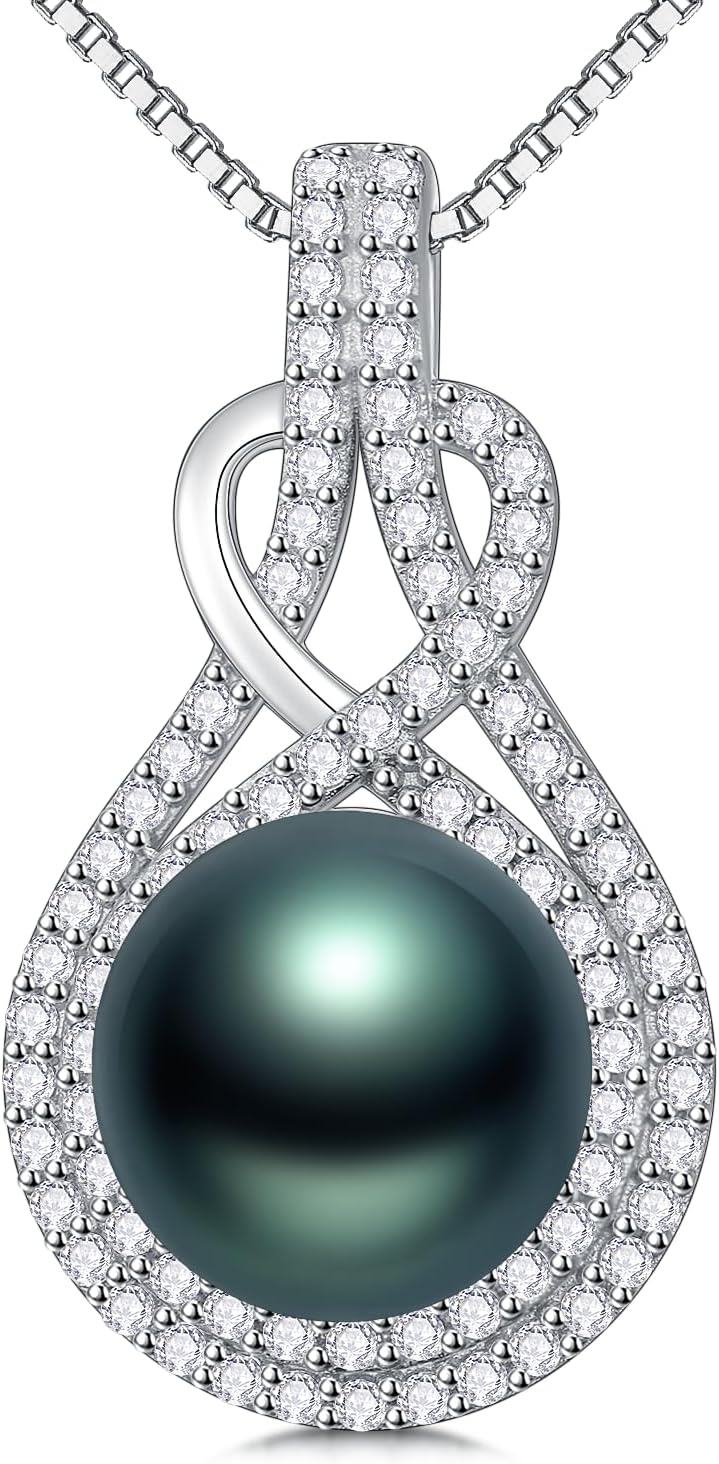 wholesale 925 Sterling Silver & White Gold-Plated Teardrop Black Pearl Pendant Necklace for Women-0-0